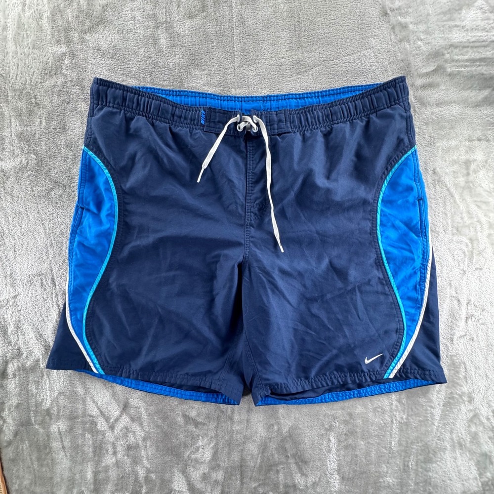 Nike Swim Trunks Mens XXL Blue Colorblock Swoosh Lined Beach Board Shorts